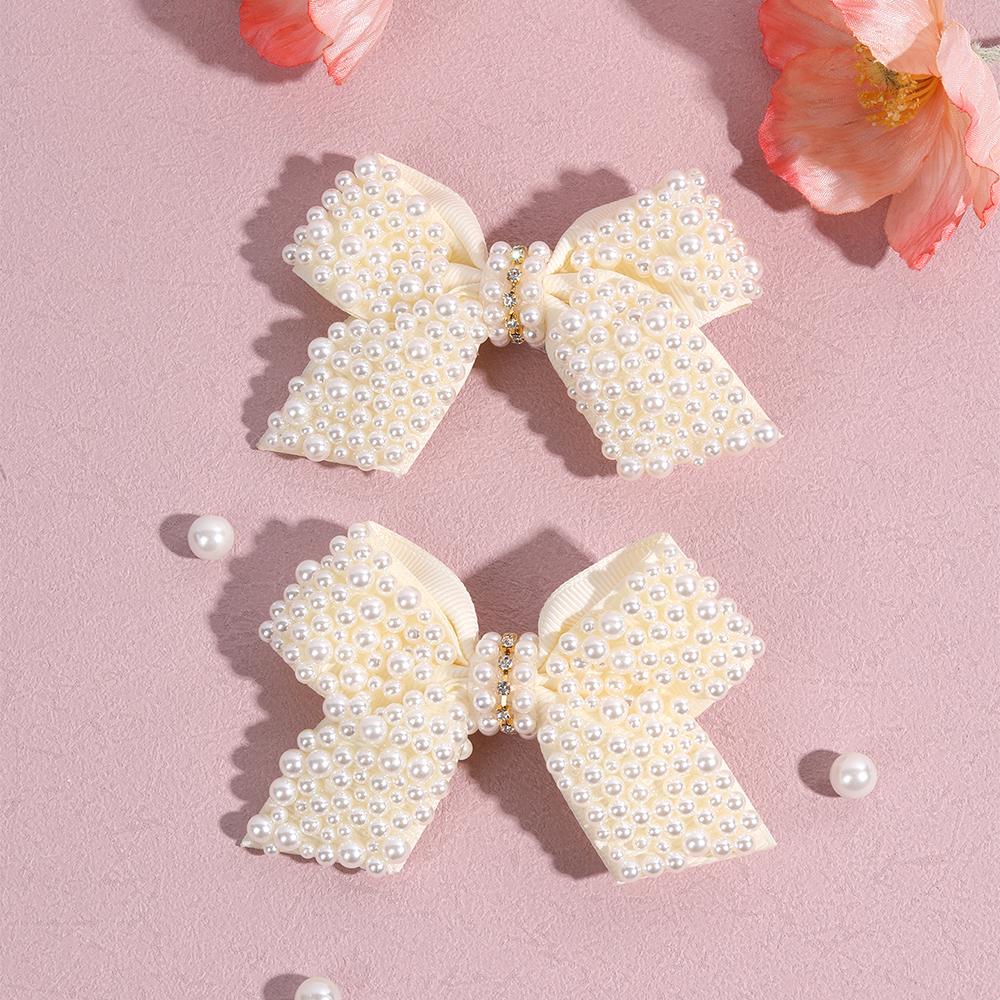 2Pcs Pearl Bow Hair Clips Sweet Elegant Rhinestone Bownot Hairpin For Girls Children Women Boutique Headdress Hair Accessories