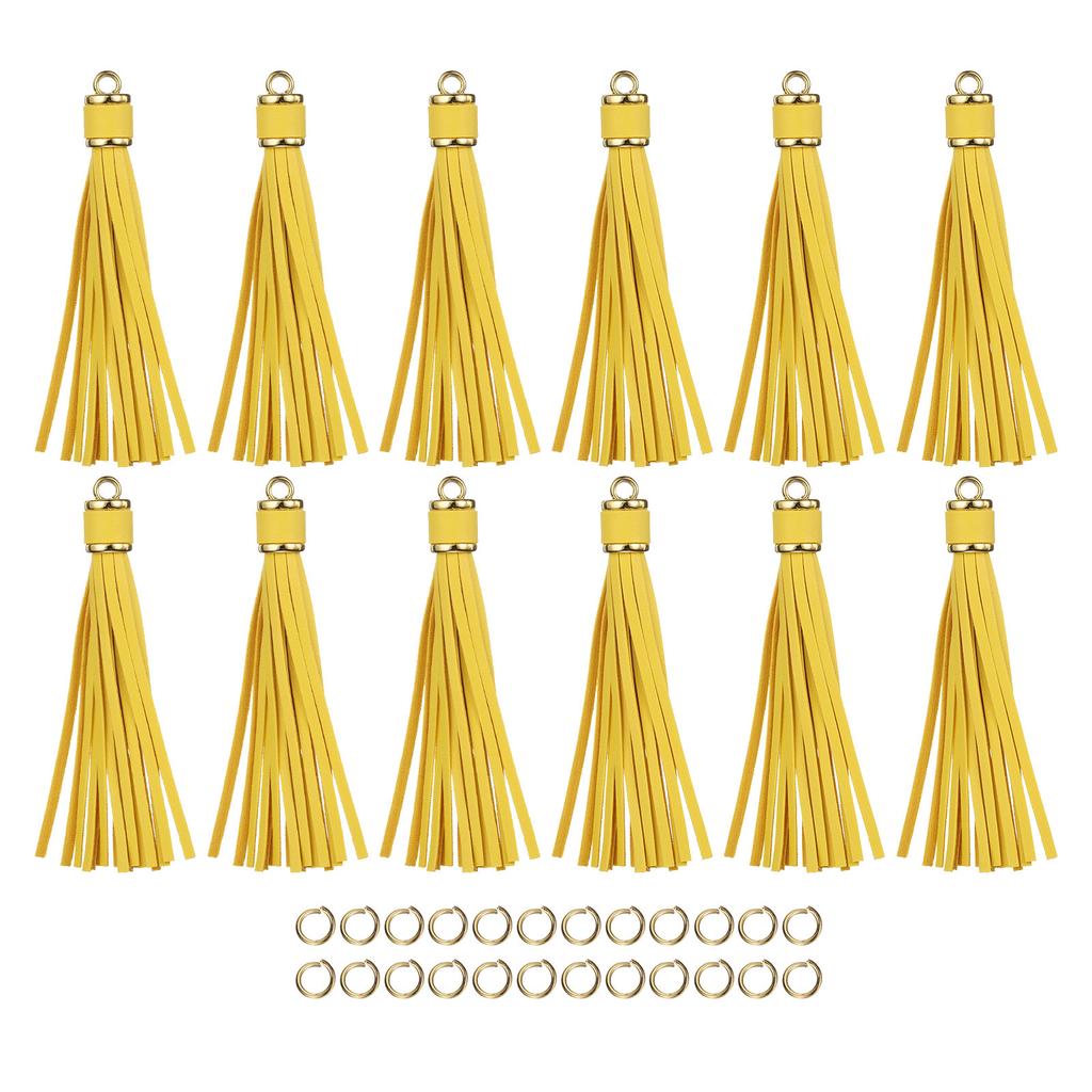12 Stück Quasten-Schlüsselanhänger-Set PU-Lederquasten-Anhänger Bunte Lederquaste für Schmuckherstellung Handybänder Handtasche DIY-Bastelarbeiten