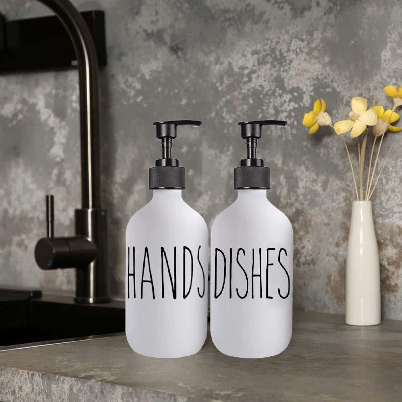 Hand- und Spülseifenspender Set 2 Stück 500ML Lotion-Pumpe Flaschen+Tablett- Nachfüllbare Shampoo- und Spülungsflaschen