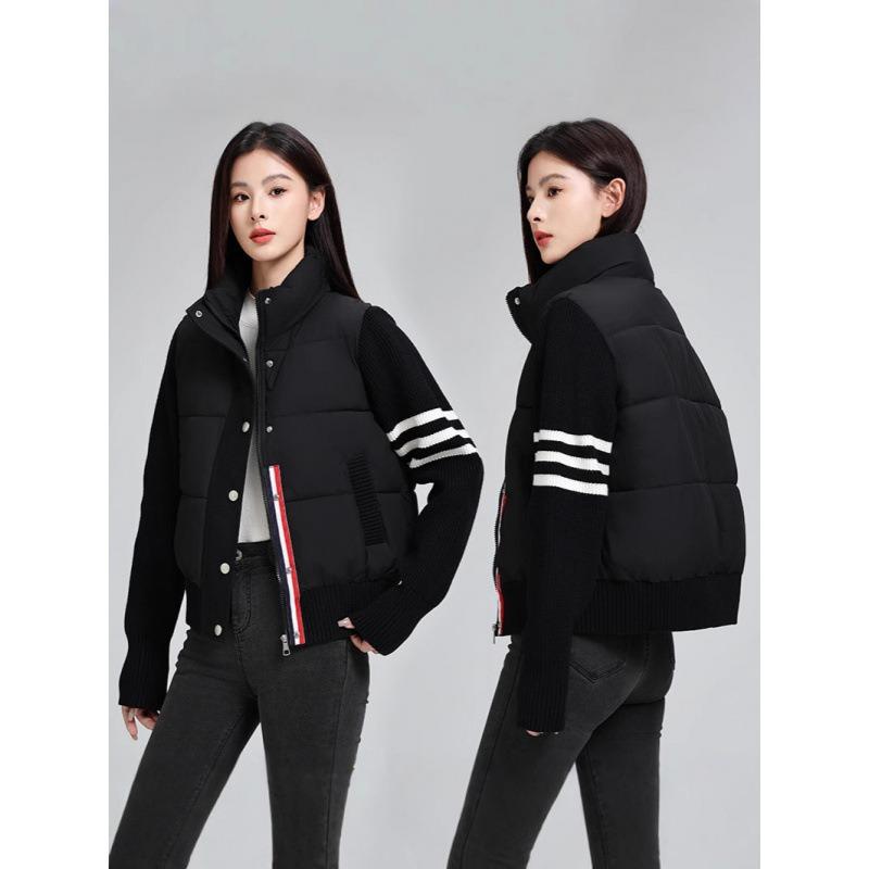 Cotton clothes women's short autumn and winter new stand-up collar loose splicing knitted loose casual jacket jacket cotton-padded clothes