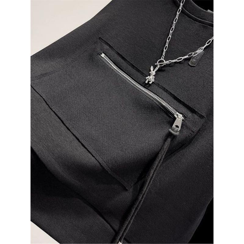 Autumn Round Neck Hoodies Women Loose Zipper Pocket Pullover Sweatshirts Long Sleeve Top