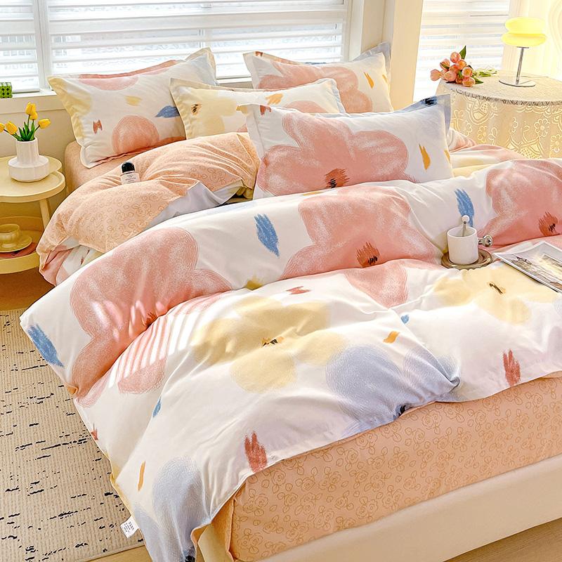 4pcs, 100% cotton bedding set, four piece sheet set comfort set girly fresh style couple bed comforter set