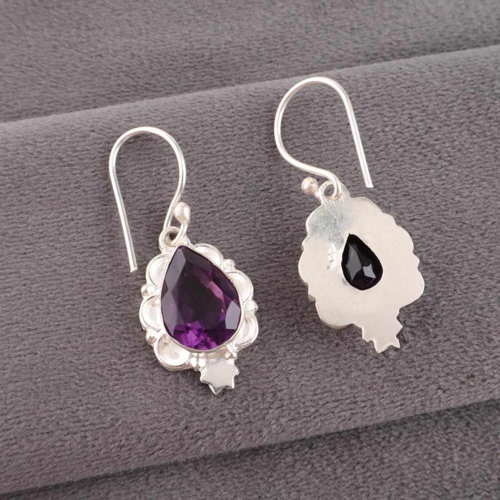 Purple Amethyst Gemstone Earrings 925 Sterling Silver Handmade Jewelry For Her EE-163-6