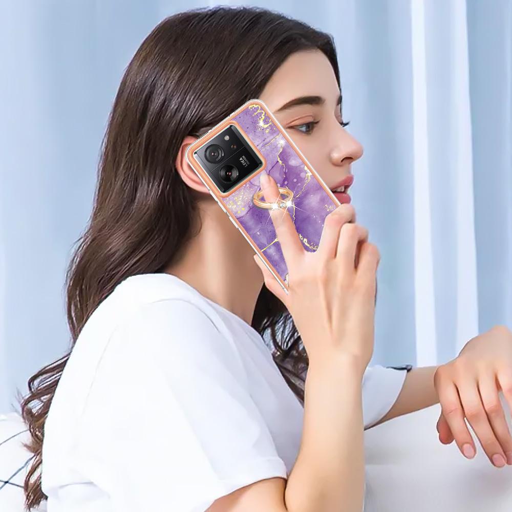 For Xiaomi 13T/13T Pro/Redmi K60 Ultra Case with Ring Kickstand Marble Pattern Electroplating TPU Back Cover