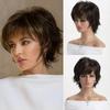 Short Wigs for Women Synthetic Hair Natural Hairstyles Mommy Wig Mixed Brown Color Casual Wig with Bangs Pixie Cut Outfits Wigs