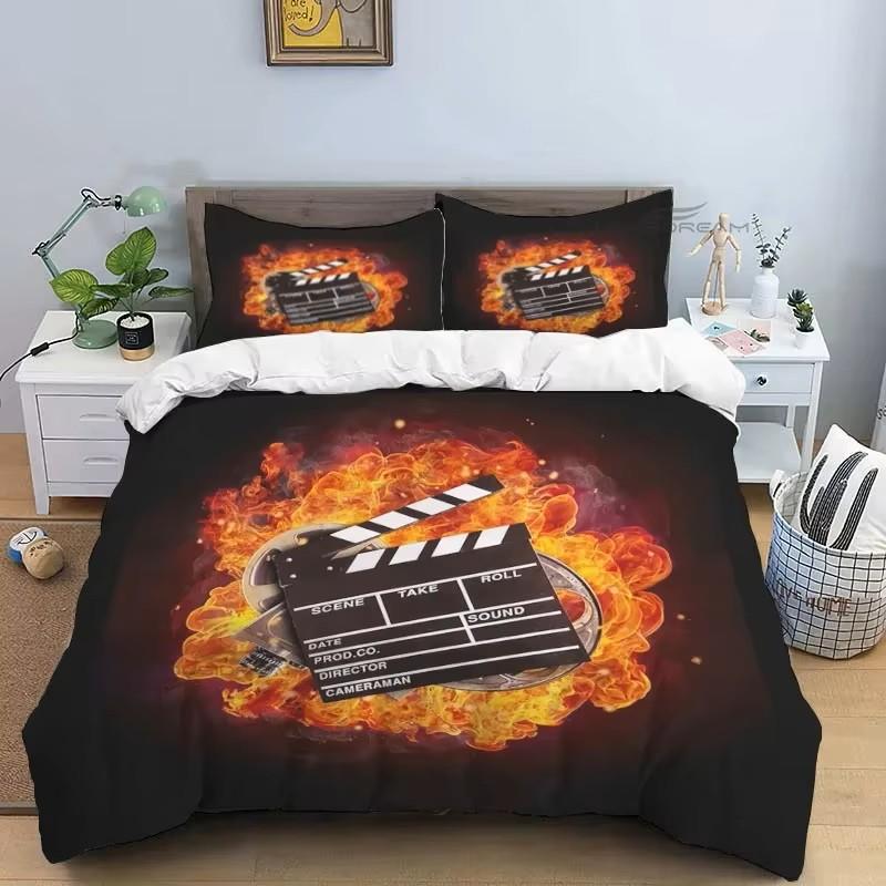 Movie Film Clap Board Patterns Comforter Bedding Set,Duvet Cover Bed Set Quilt Cover Pillowcase,King Queen Size Bedding Set