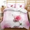 Rose Duvet Cover Set Pink Rose Pattern Bedding Set Blossom Flower Theme Comforter Set Girls Women Elegant Polyester Bedding Set