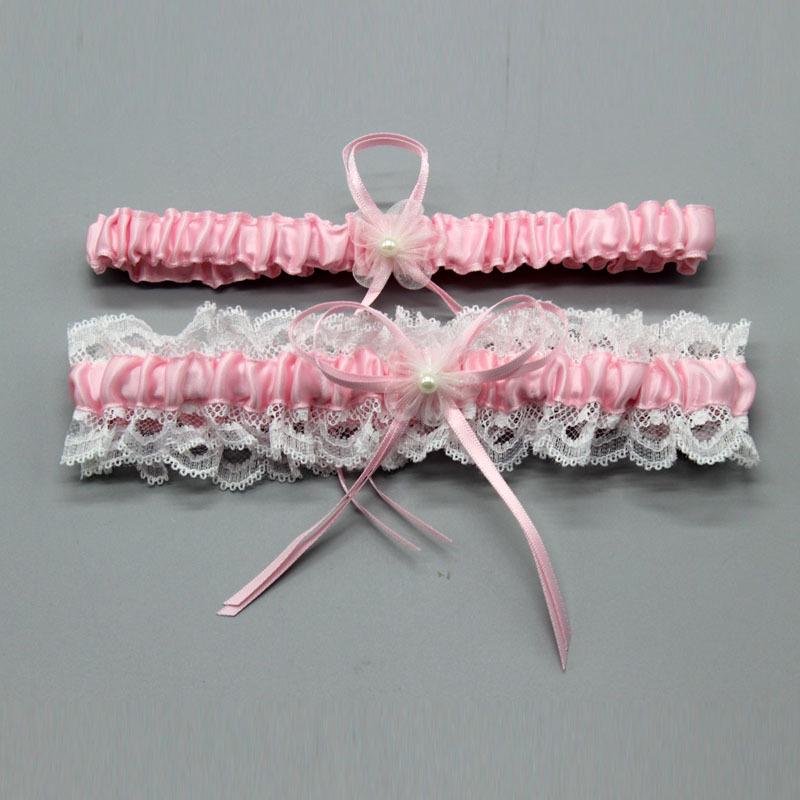 Bride's Lace Bow Garter in Milan Navy, Wine, Dark Red, or Rice White