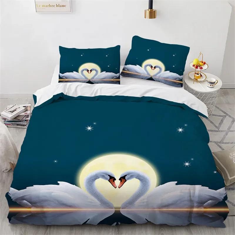 Comforter Romantic Swan Microfiber Flower Bedding Set Wild Animals Twin King For Girls Teen Adults Bedroom Decor