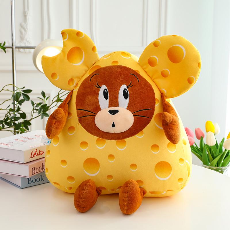 Cheese Cat and Mouse Pillow Doll Tom Cat Jerry Mouse Plush Toy Doll Children's Sleeping Pillow Gift