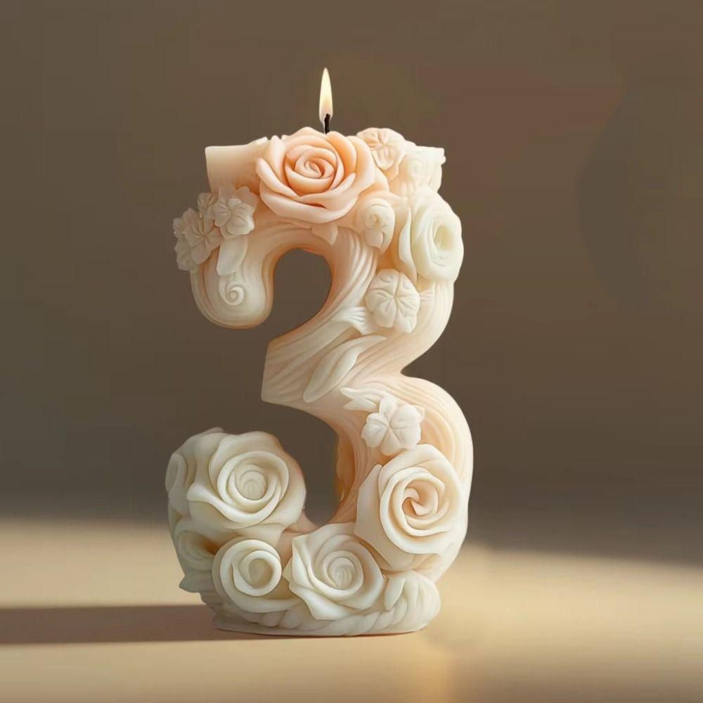 Silicone Number Shape Candle Molds Rose Flower Soap Mould Fragrance Candle Gypsum Mold  Home Decor