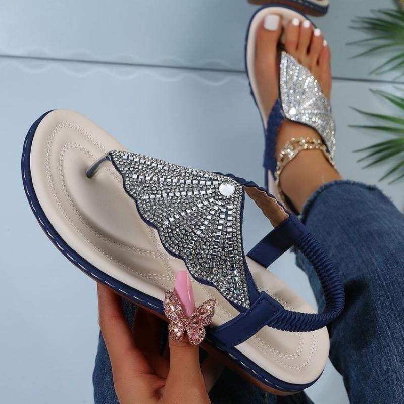 Luxury Women Sandals 2025 Summer Fashion Rhinestones Women Slippers Outdoor Beach Flats Women Casual Clip Toe Sandalias De Mujer
