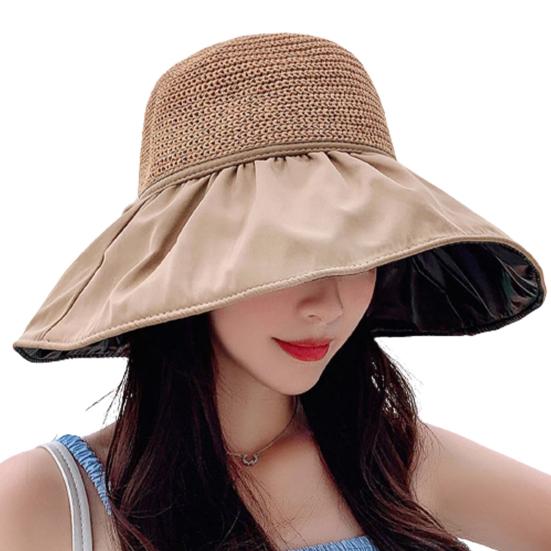 Sun Hat Large Brim Foldable Hollow Breathable Floppy UV Protection Bow Tie Decor Women Sunscreen Summer Hat Beach Cap for Outdoor