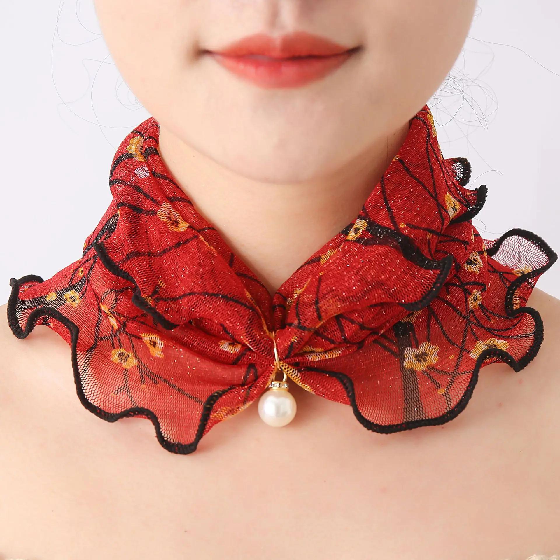 

Модный кружевной шарф-вариация Женский жемчужный квадратный шарф для дам Пляжное ожерелье с оборками Элегантный шарф для волос Женская бандана Платье