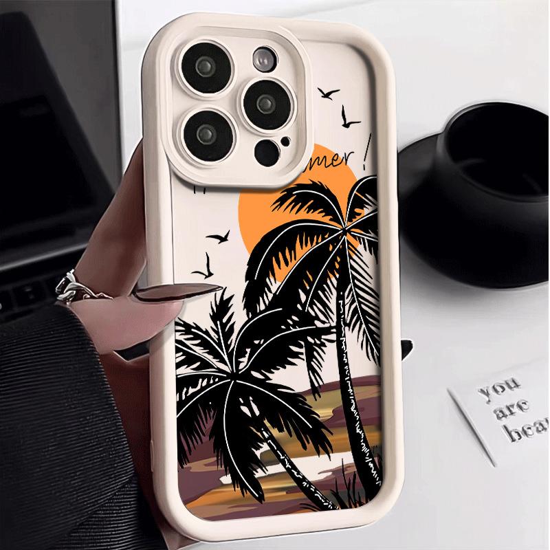 Retro Palm Tree Sunset Pattern Phone Case Shockproof Protective Cover for iPhone