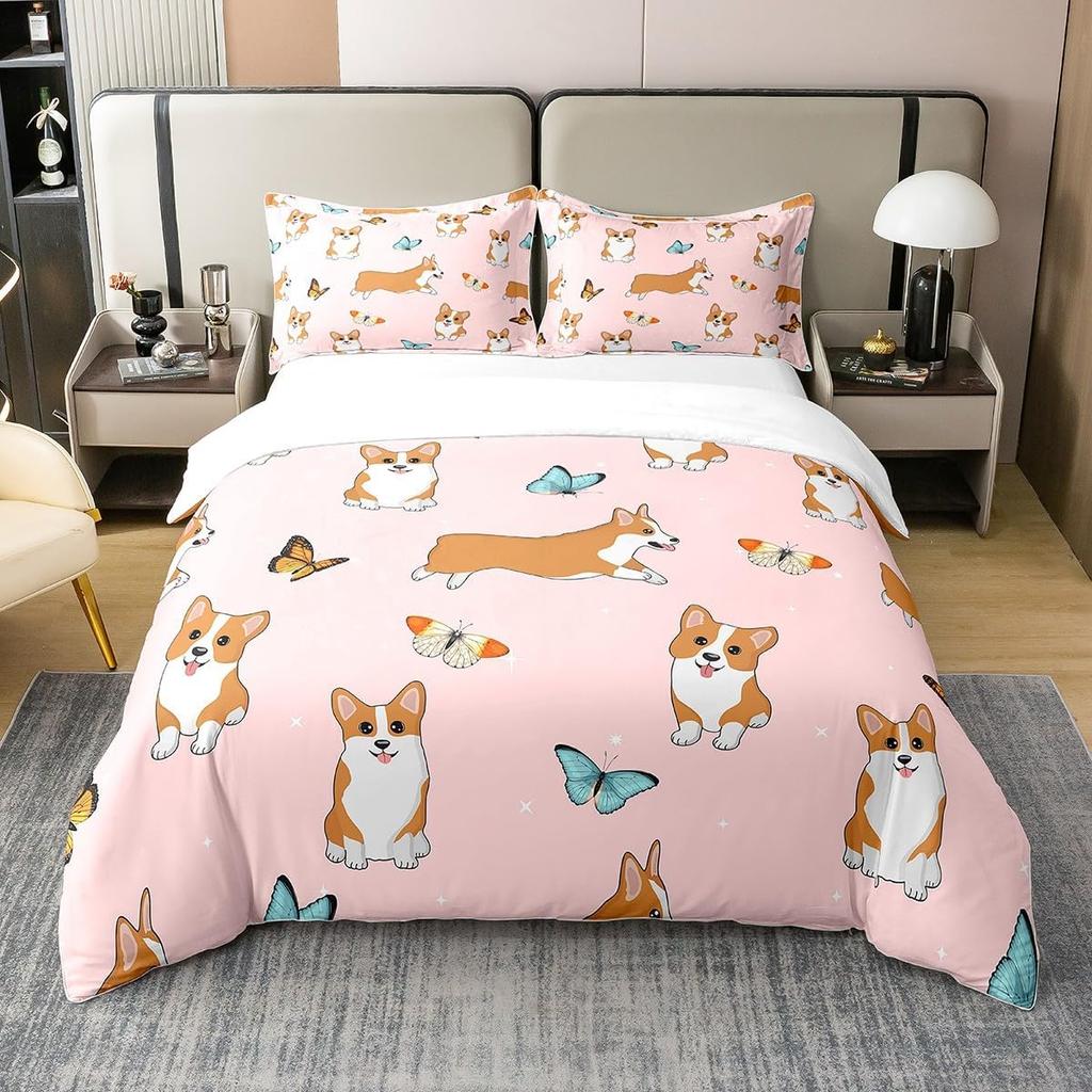 Animal Bedding Set, Cute 3D Pet Cat and Dog Microfibre Children Bedding with Duvet Cover and Pillowcase Bedroom Collection  2Pcs