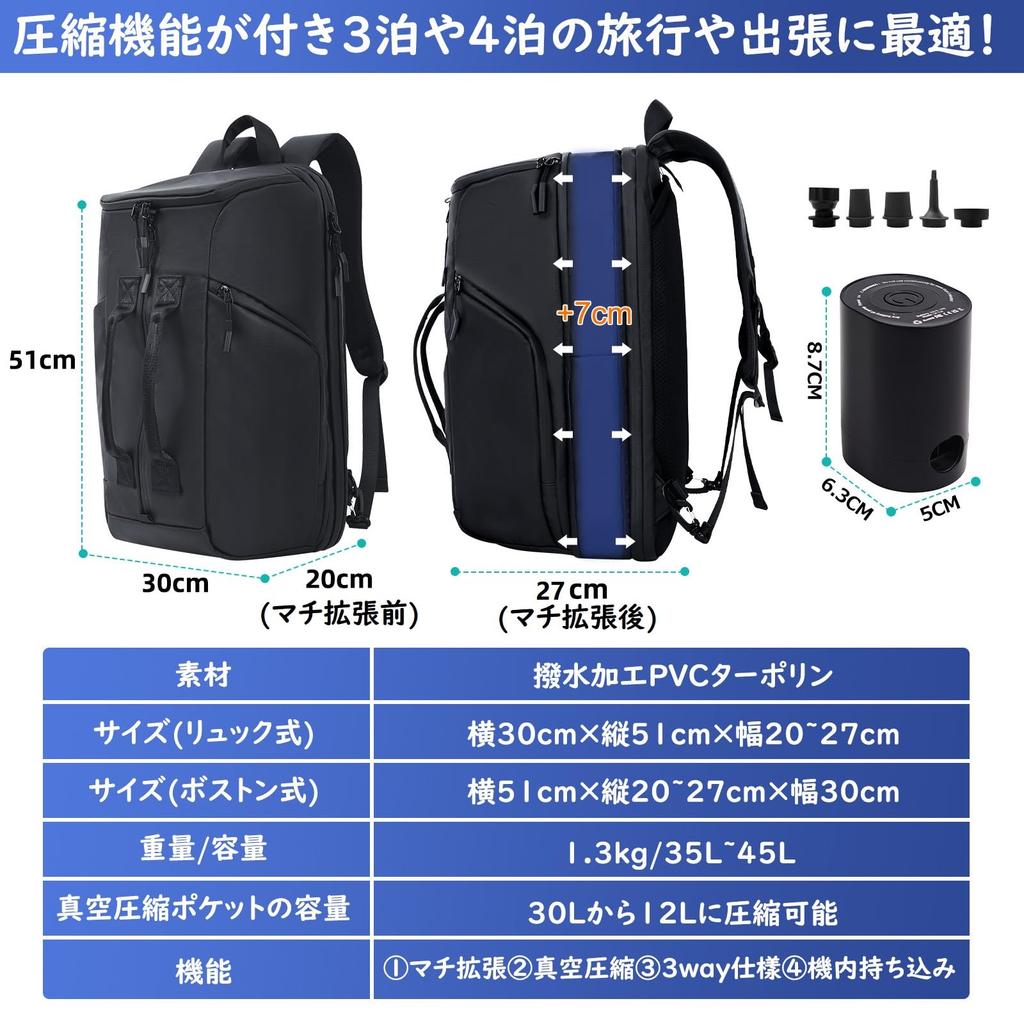 Hanana Vacuum Compression Backpack with Electric Air Fits Travel Can Be Used as a Boston Travel Large Capacity Expandable Suitable for Business Trips