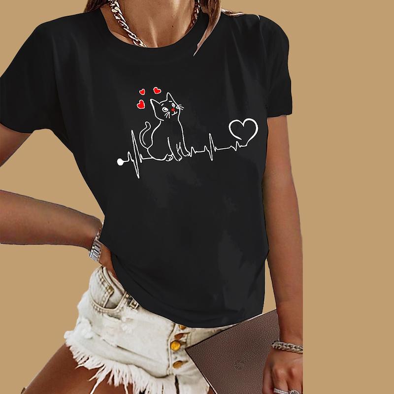 

Женская летняя футболка с сигналом сердцебиения и принтом, футболка с короткими рукавами, повседневный топ с принтом