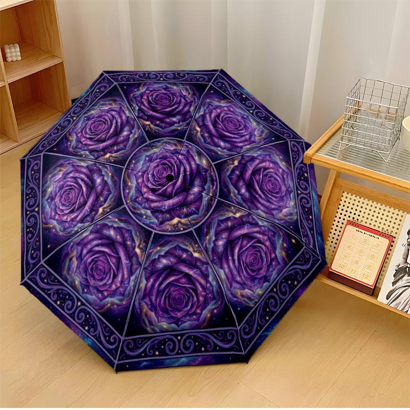 

Purple Rose Butterfly Umbrella (5) Theme Automatic Umbrella Compact 8-Rib Design Sturdy Construction Durable Umbrella Stylish Accessory