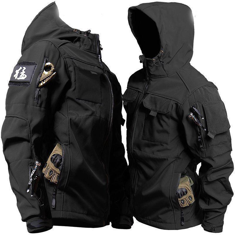 Men Lurker Shark Skin Soft Shell Tactical Jacket Waterproof Fleece Hooded Coat Hunt Clothes Outdoor New Solid Pocket Jacket Men