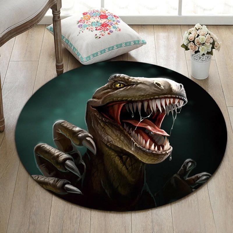 Dinosaur Dragon Design Round Printed Floor Mats Children's Bedroom Living Room Carpet Home Decor Round Floor Mats Anti-Slip Mats