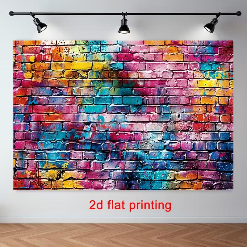 Tapestry Featuring a Vibrant Multicolored Graffiti Brick Wall with Spray Paint Splatters