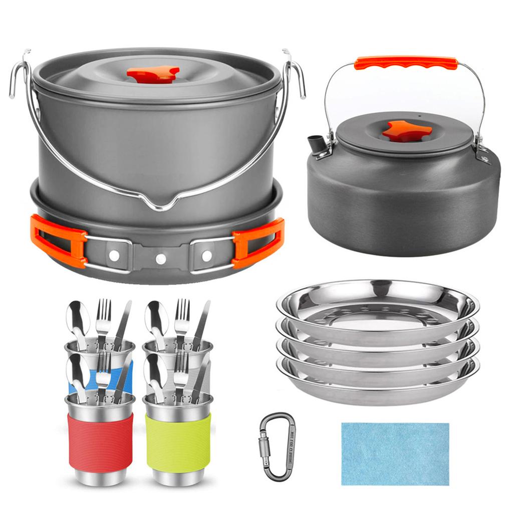 34PCS Camping Cookware Set Outdoor Cooking Pot with Nonstick Coating Portable Foldable Handle for Hiking Picnic