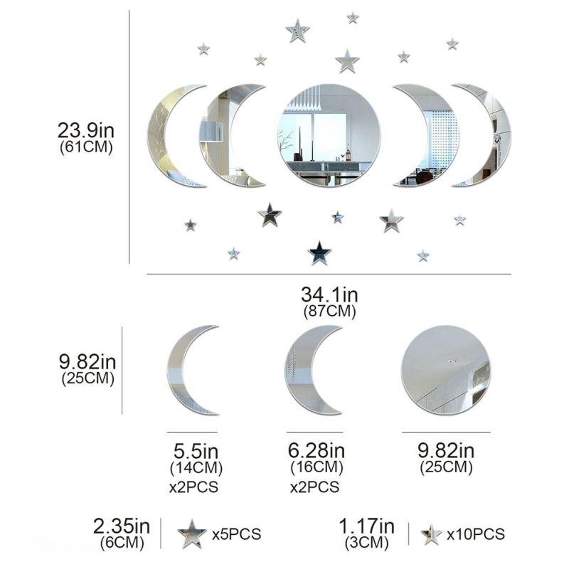 20pcs Acrylic Star Moon Shape Wall Sticker Lenses for Wall Decoration In Living Rooms, Bedrooms, and Other Places Decoration
