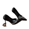 [Spot] High heels women's thin heels pointed rhinestones French temperament socialite senior single shoes wedding shoes new black
