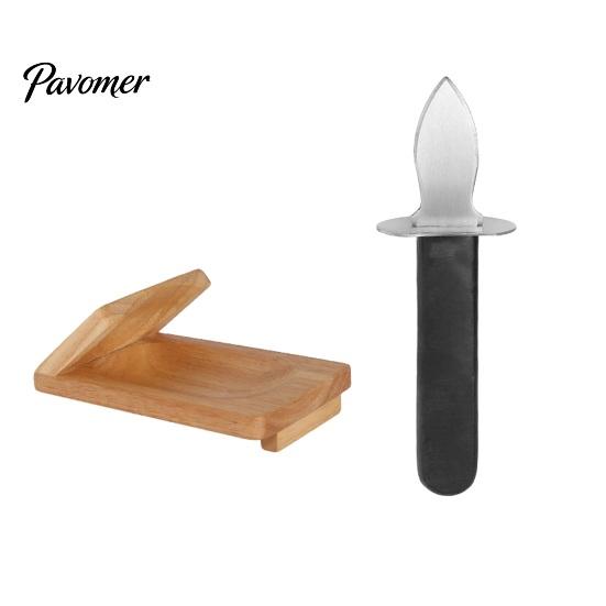 Non Slip Shellfish Shucker Oyster Cutter with Clamp, Stainless Steel Blade And Ergonomic Kitchen Tool for Hard Shells Wood Base Design, Non-slip