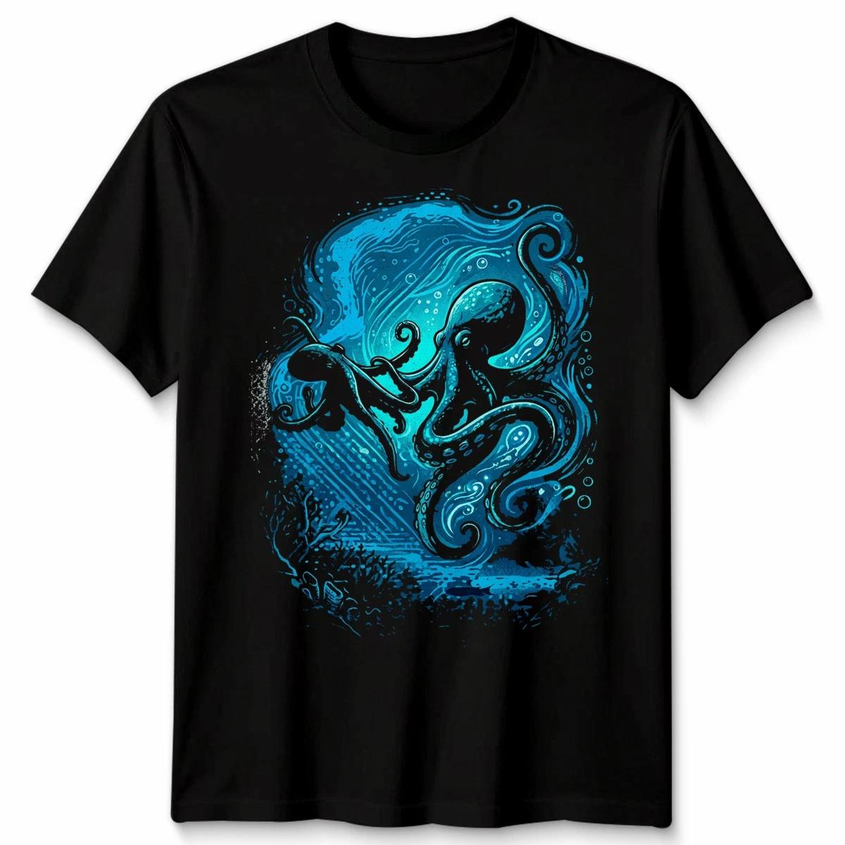 Осьминог Глубоководная Морская Жизнь Мужская Футболка Женская Футболка Графический Унисекс Топ XL