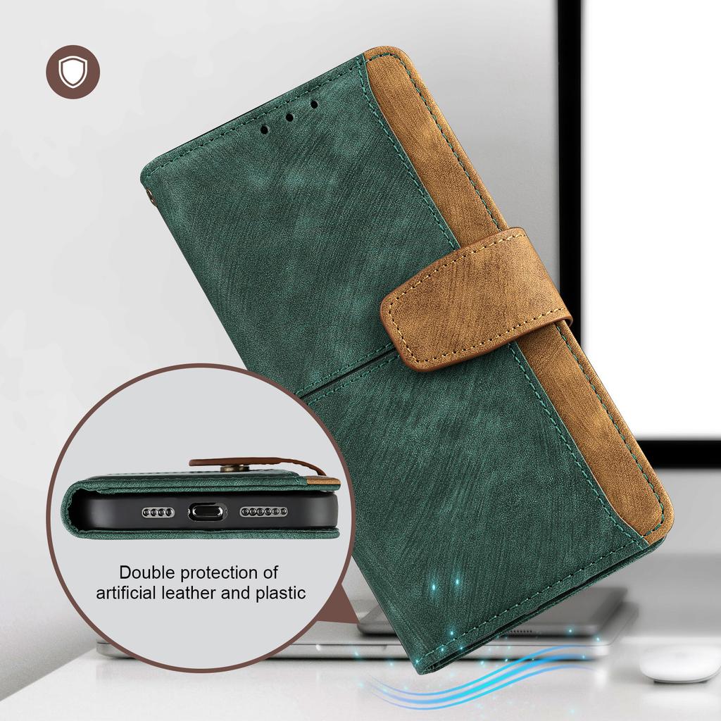 For Iphone Phone Leather Case for Iphone 16 15 14 Buckle Flip Bracket Contrast Color Phone Case