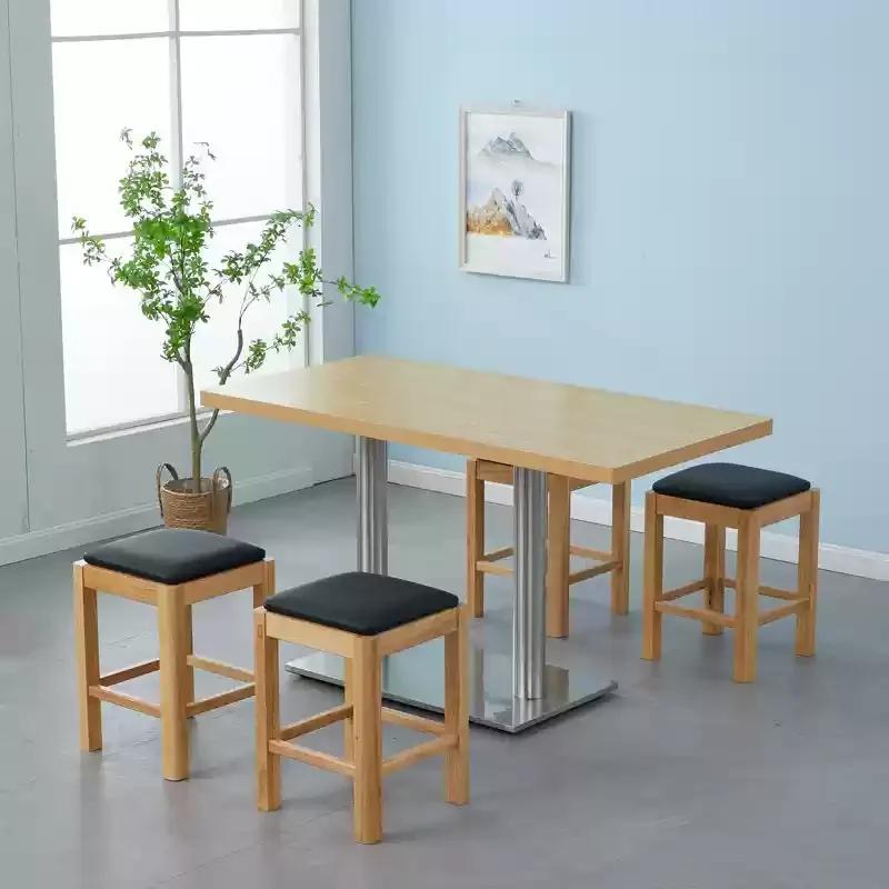 Solid Wood Rectangular Dining Table & Stools Set - Suitable for Fast Food, Malatang, Cold Drinks, Desserts, Rice Noodle