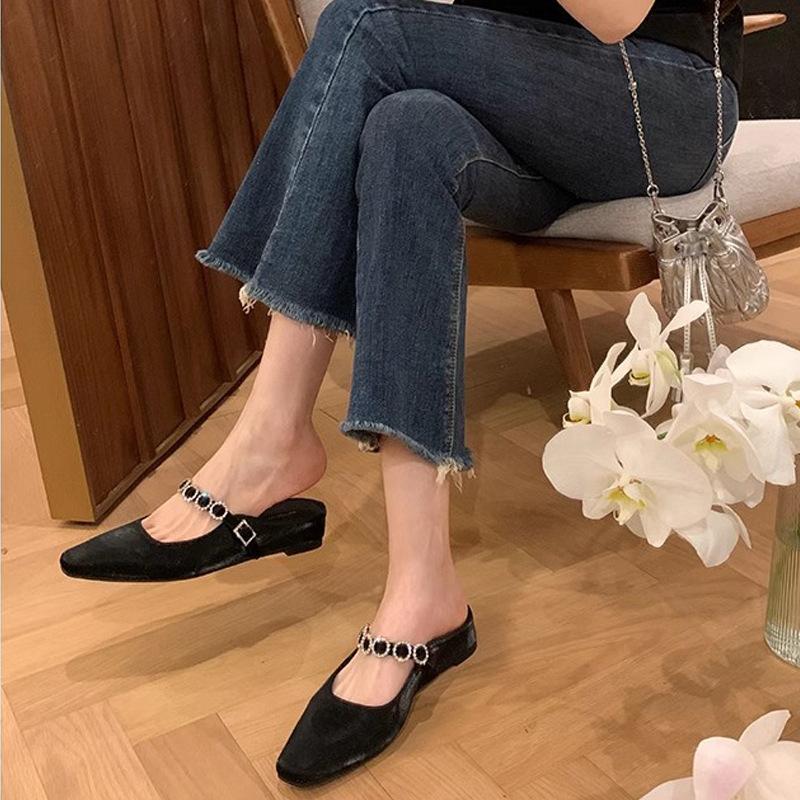 

Виноградная мама лето новый 4 см внутреннее увеличение высоты квадратная голова слово с мелким вырезом универсальные мюли полушлепанцы женские 40