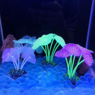 Decorare de simulare a rezervorului de pește, lume subacvatică din silicon luminos, coral fals fluorescent, peisaj de acvariu, anemone de mare colorate