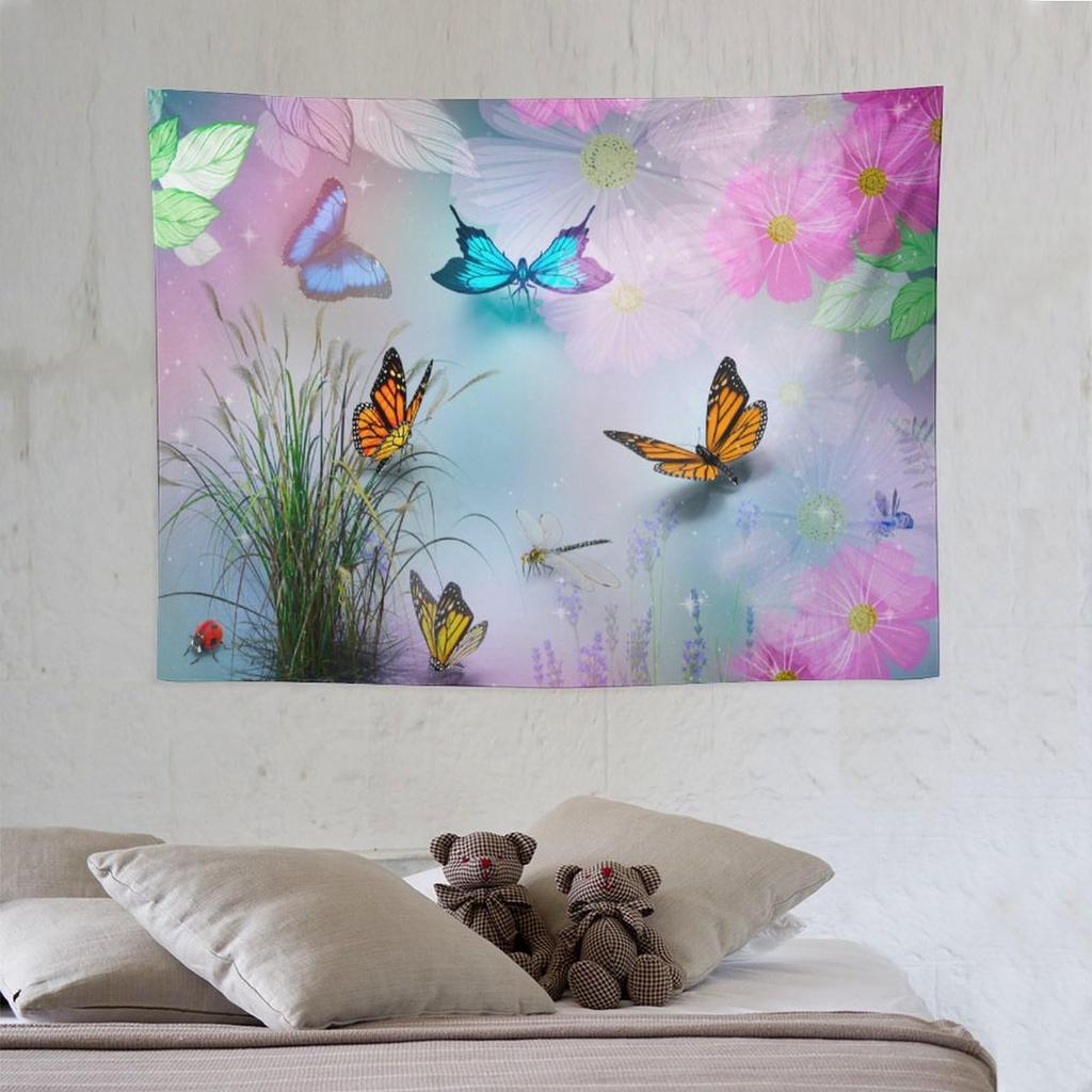Traumschmetterling Wandteppich Lila Tuschemalerei Schmetterlinge Kinder Mädchen Wandteppiche Heimdekoration für Wohnzimmer Schlafzimmer