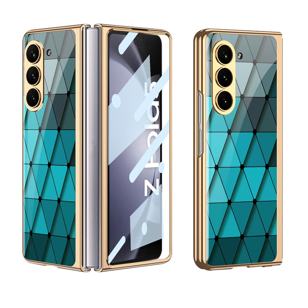 Luxury Plating Screen Glass Case For Samsung Galaxy Z Fold 7 6 5 Case Back Painted Pattern Glass Plastic Cover For Galaxy Z Fold 6