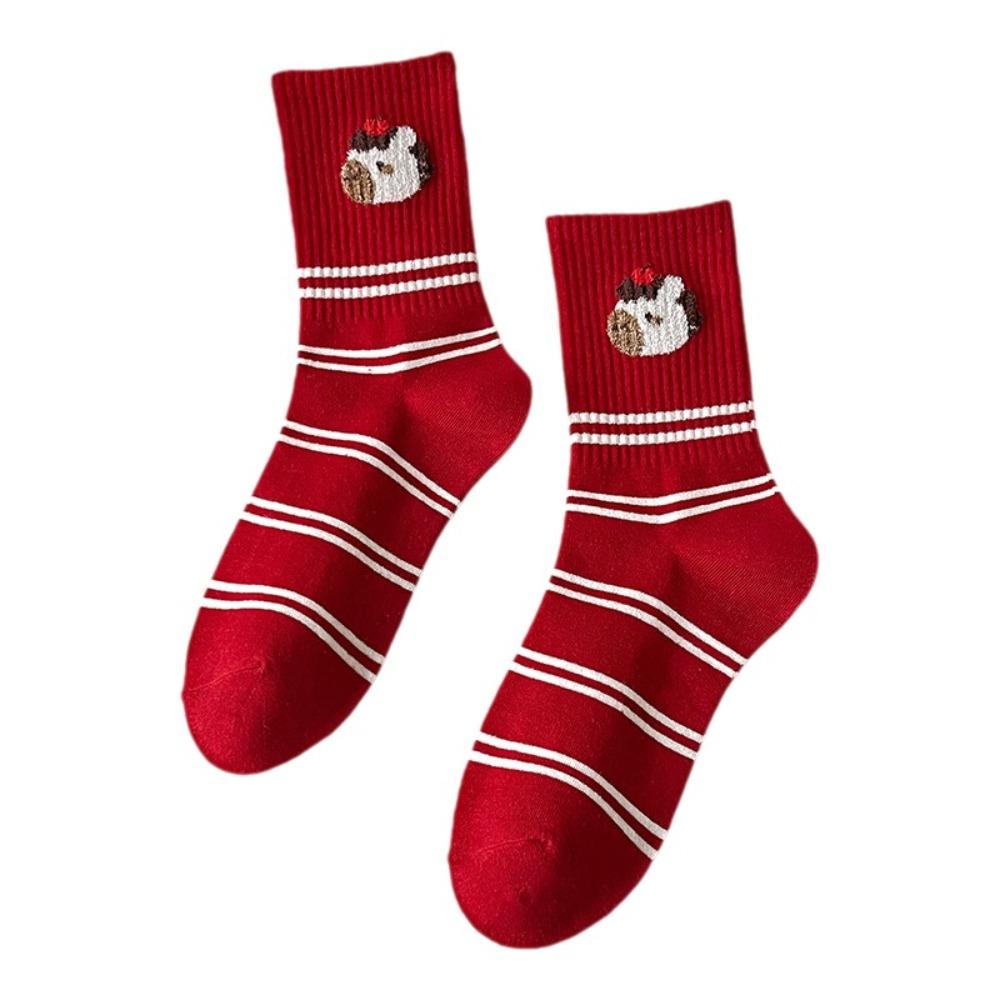 Soft Cartoon Red Socks Cotton Year of The Horse Socks Ladies Socks Zodiac Year Socks  Gift