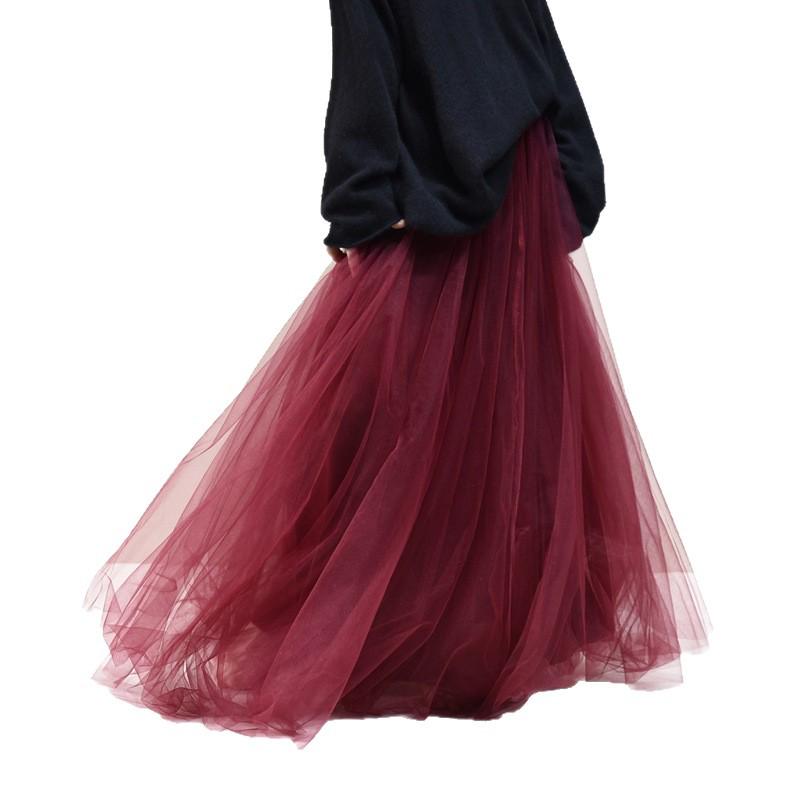 Women's Mesh Pleated Tulle Midi Skirt - Mid-Length, Large Swing Design for Dance and Fairy Styles.