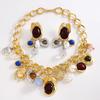 Bohemian Retro Earring Necklace Vintage Resin Gemstone Love Lantern Imitation Pearl Earrings and Necklace Set Jewelry Gifts