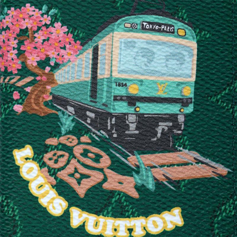 Louis Vuitton X Nigo Kolaborace Kapsičkový Organizér Monogram Potahované Plátno Držák na Karty Peněženka Pánské Peněženky Zelená M25971