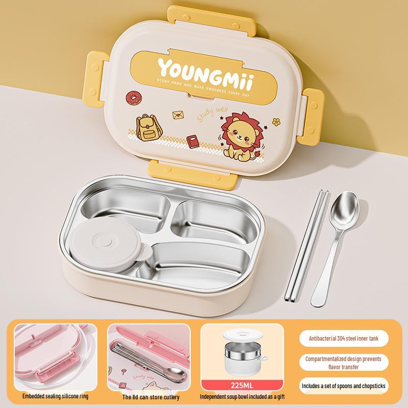 304 Stainless Steel Insulated Bento Box - Student Lunchbox with Food Compartments