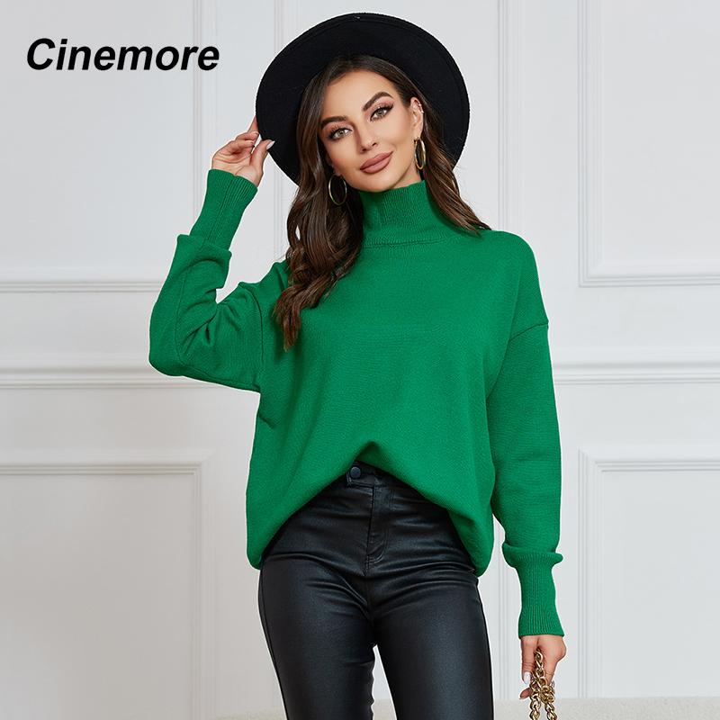 

Cinemore женский свитер, однотонные повседневные пуловеры большого размера, рубашка, теплый базовый топ с длинными рукавами, вязаный джемпер с высоким воротом, свитер Z045