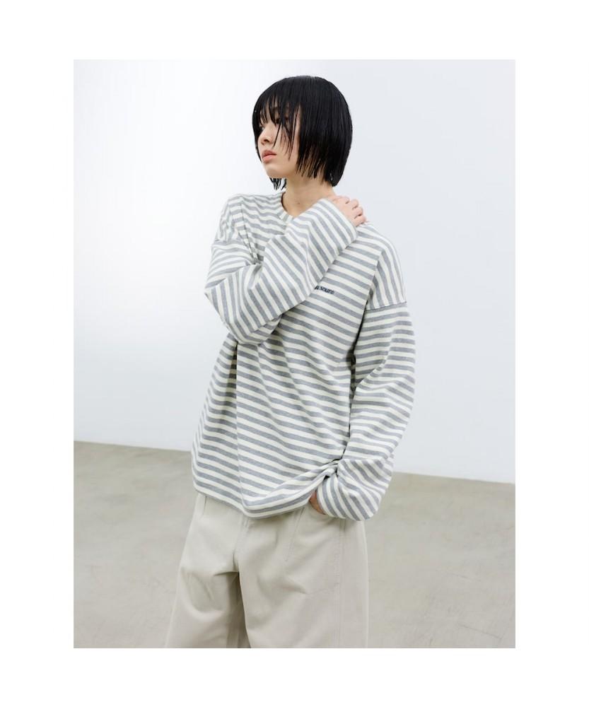 Saendeusaundeu (Unisex) Awning Stripe Long Sleeve T-Shirt Gray