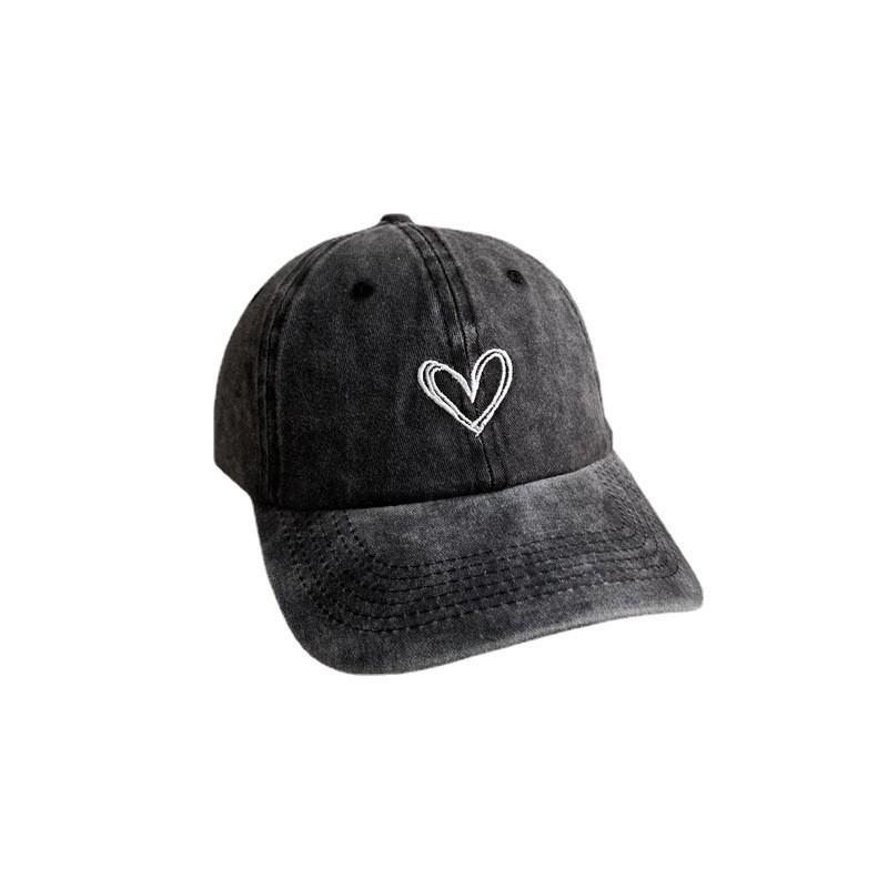 Stylish Cotton Adjustable Heart Embroidered Baseball Cap For Women Sun Protection