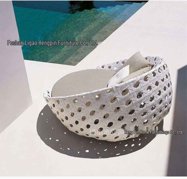 Round Rattan Outdoor Sofa Bed for Patio, Terrace, or Poolside Lounge
