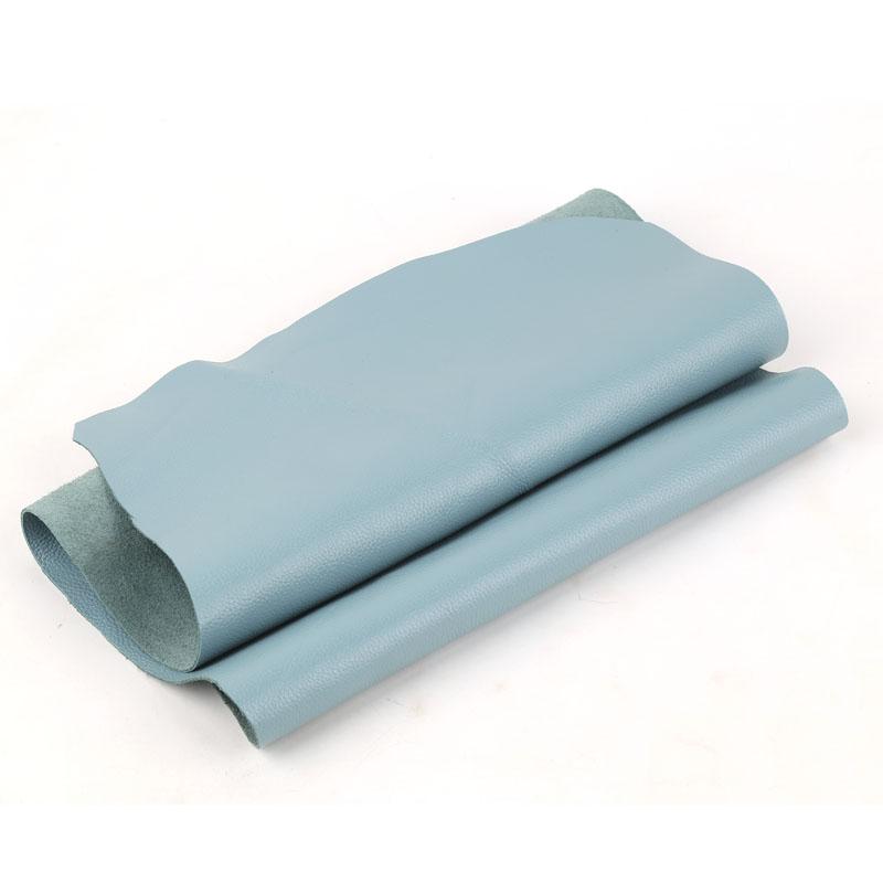 1.5mm thick first-layer cowhide leather material, light blue litchi pattern sofa seat cushion and table mat, leather fabric