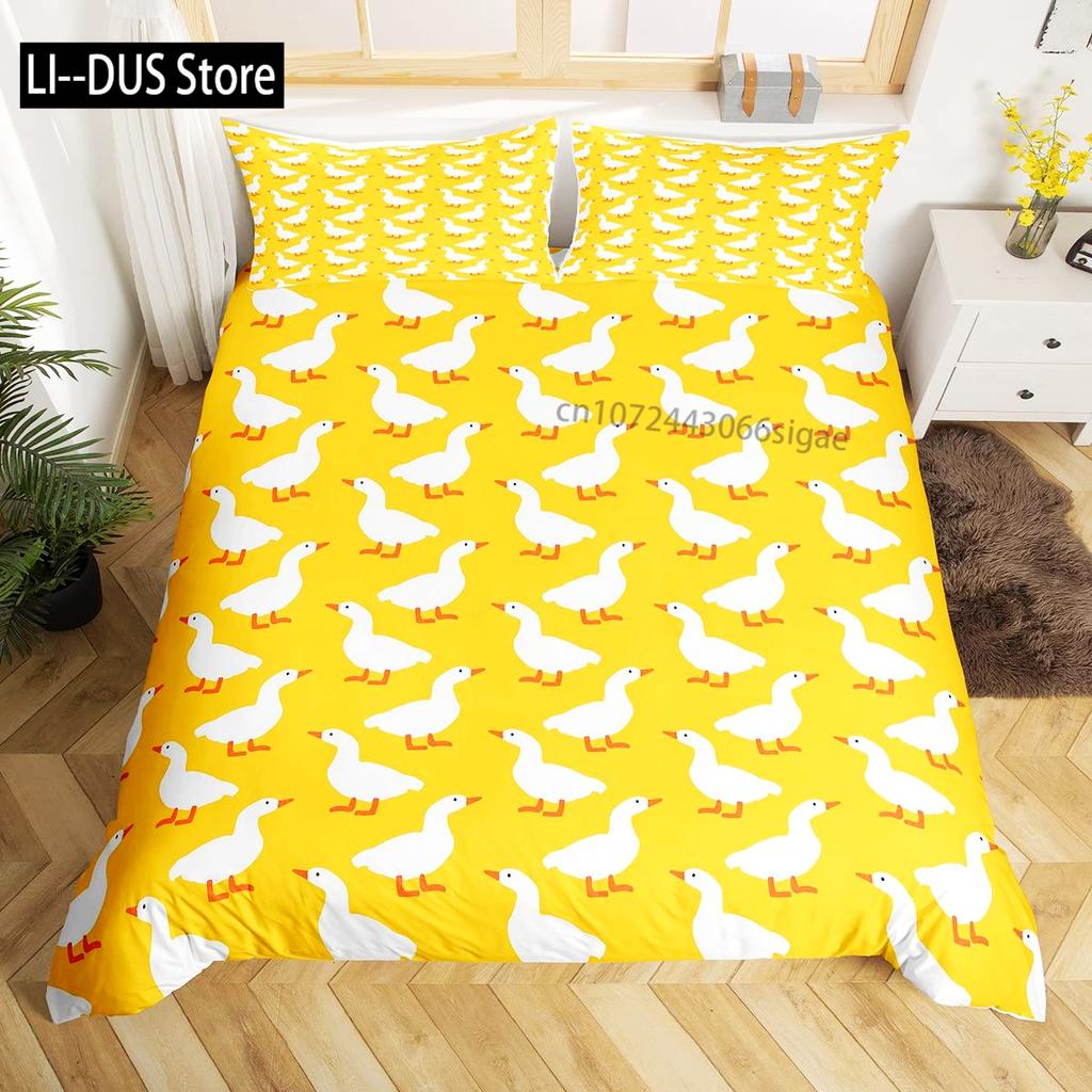 Housse de couette canard de dessin animé pour enfants garçons filles Kawaii canard avec couronne fleurs ensemble de literie housse de couette animal avec 2 taies d'oreiller