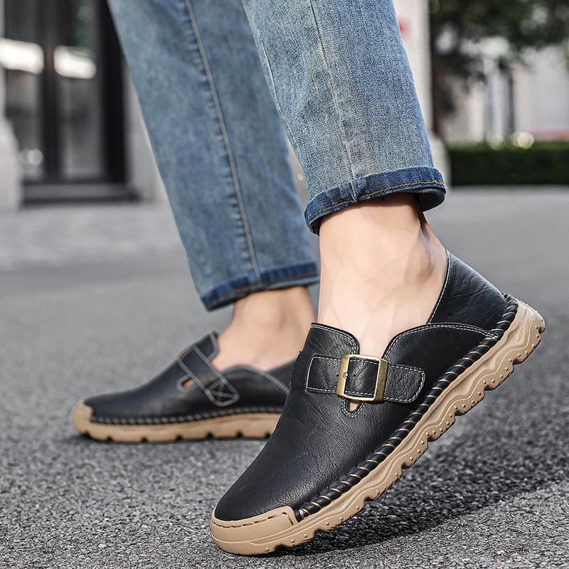 Men's Casual Leather Sneakers Handmade Outdoor Low-top Shoes