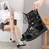 Fashion Sandalias De Mujer 2025 New Hollow Casual Women's Sandals Open Toe Cross Strap Ladies Shoes Wedges Summer Roman Sandals Size 42